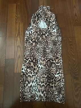 bebe Leopard Print Sleeveless Halter Dress in Brown and Black